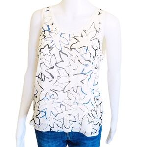 ARITZIA BABATON Silk Floral Scoop Neck Sleeveless Tank Top Ivory Size Small